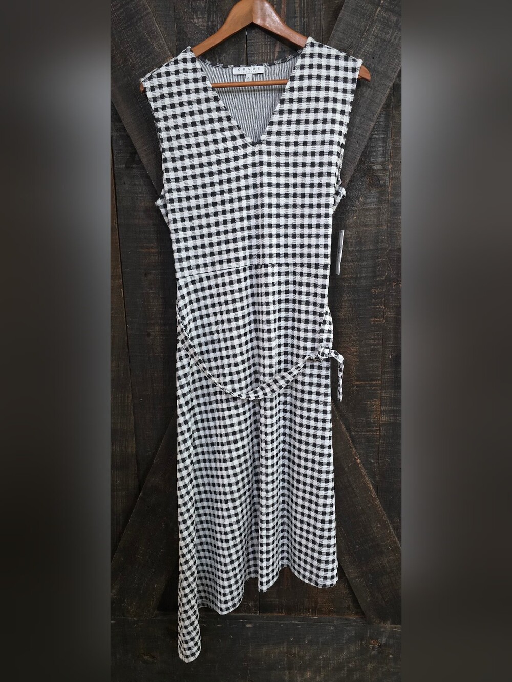 Chaus Gingham V-Neck Sleeveless Midi Dress - Black & White Size Large NWT